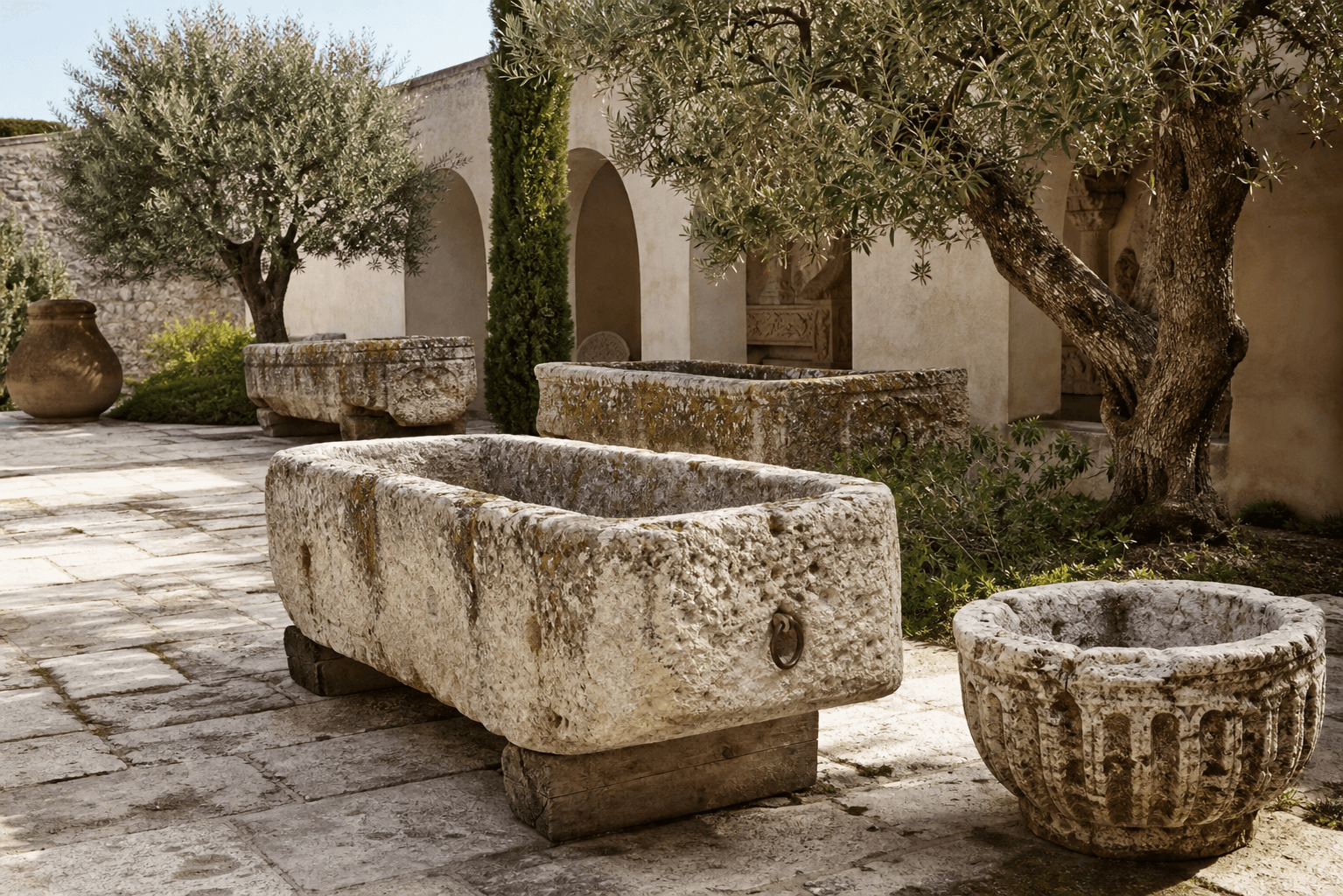 Carved limestone fireplace mantel